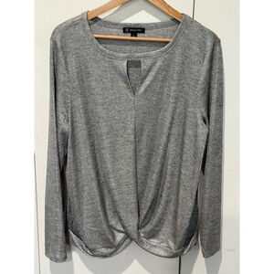 Women's INC International Concepts silver Gray Ribbed Long Sleeve twist Tee XL